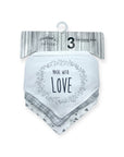 M/C 3 PACK BANDANA BIB SET LOVE-GREY
