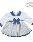 M/C GIRLS FANCY L/S DRESS SKY FLOWERS 9M