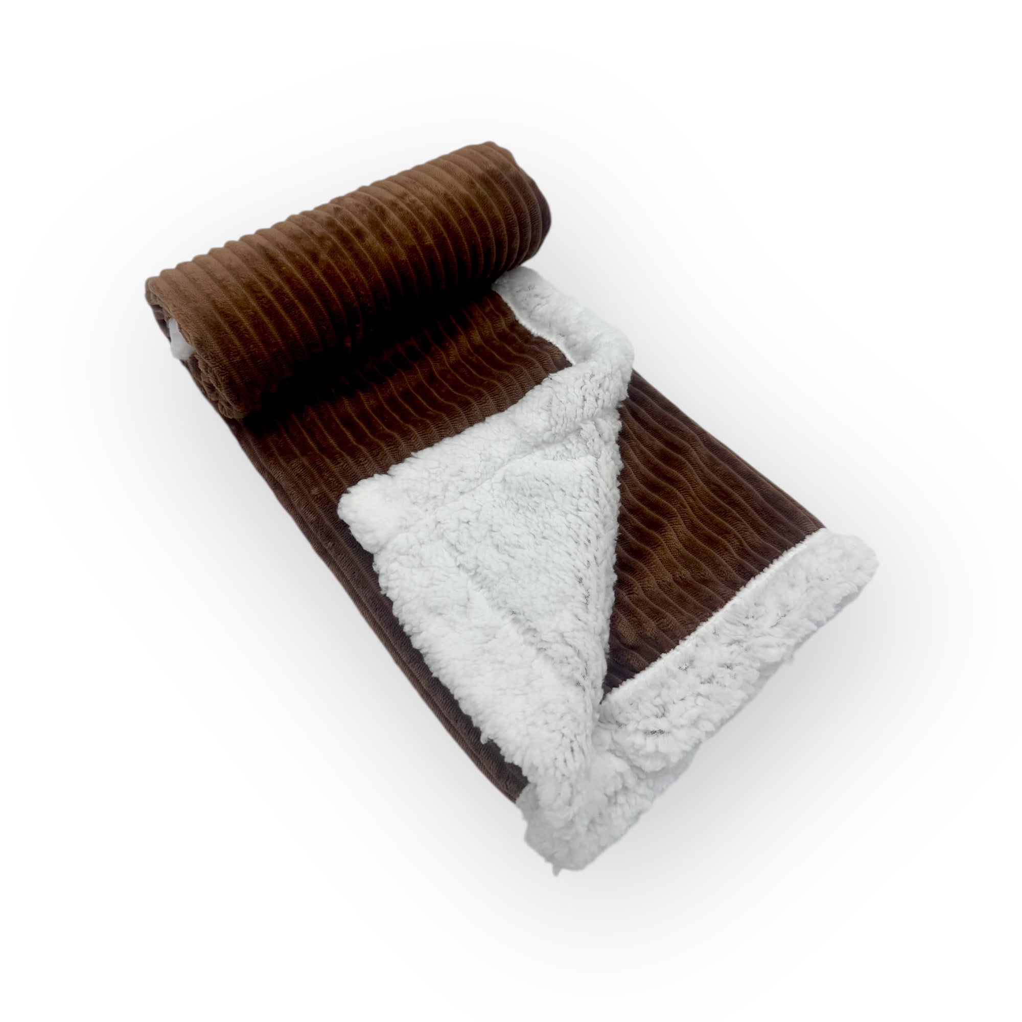 M/C SHERPA FLEECE STRIPE BLANKET BROWN