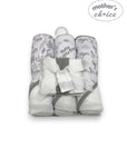 M/C 3PC HOODED TOWELS AND 3PC FACECLOTHS HELLO LITTLE ONE ANIMALS