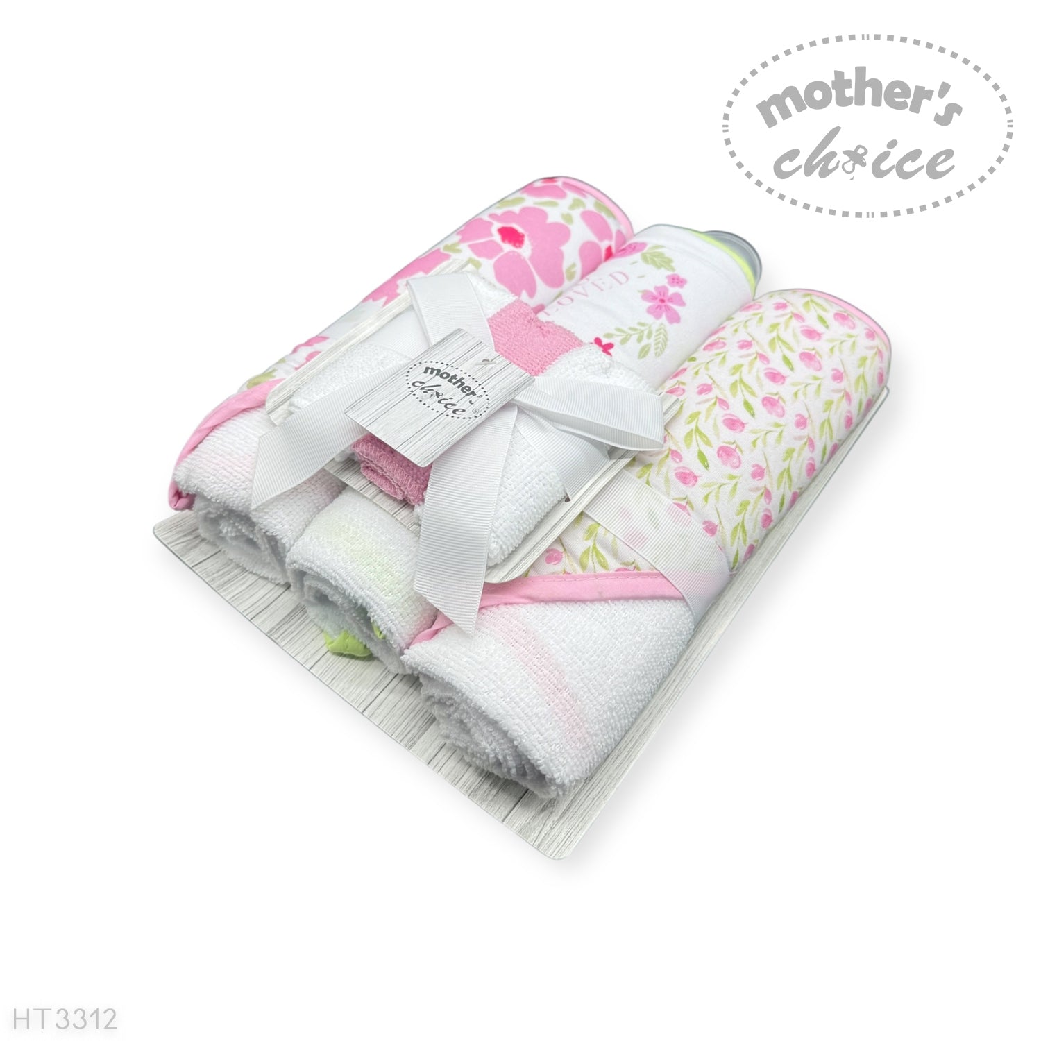 M/C 3PC HOODED TOWELS AND 3PC FACECLOTHS SO LOVED PINK  ROSES