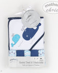 HOODED TOWEL WITH 5 FACECLOTHS 'WHALE'