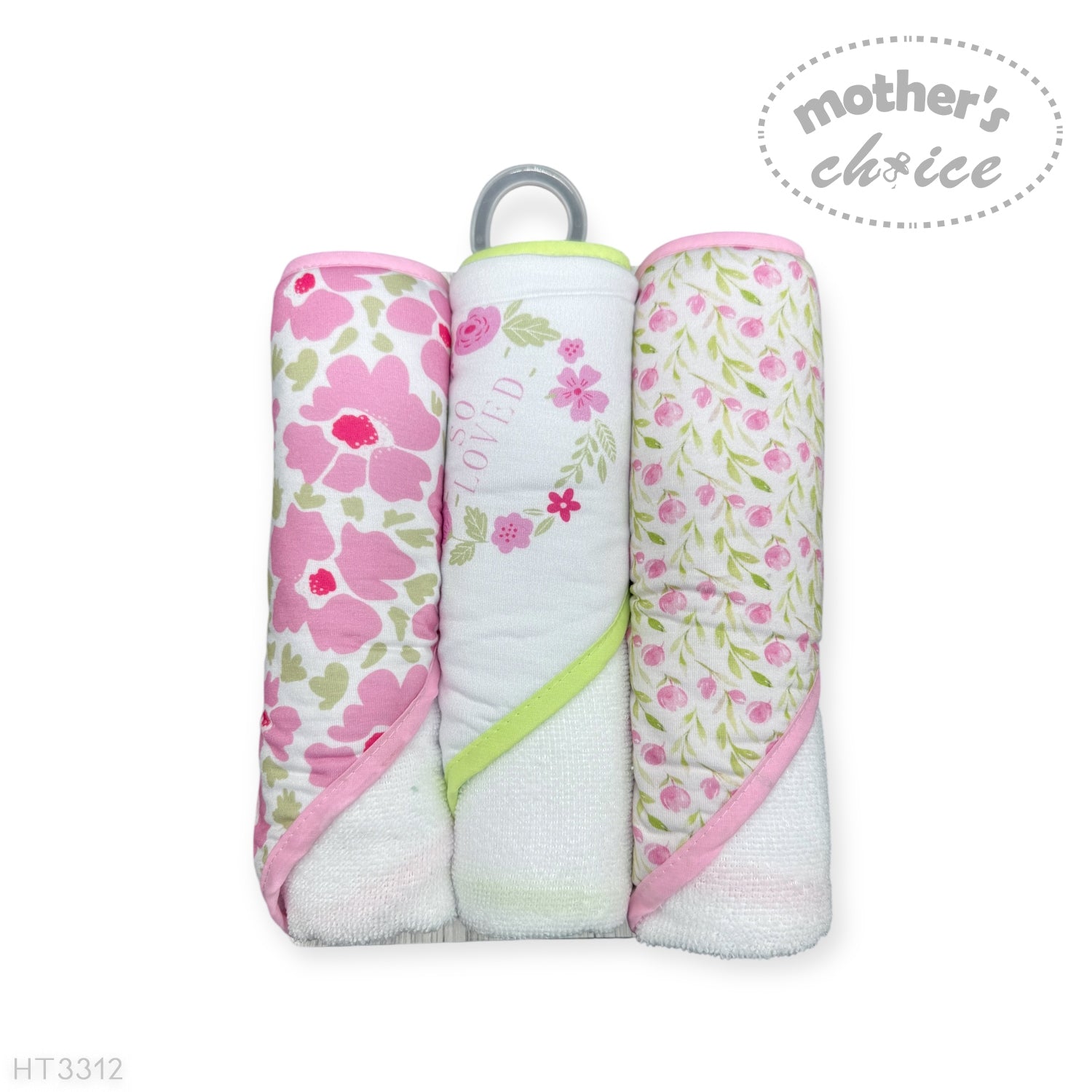 M/C 3PC HOODED TOWELS AND 3PC FACECLOTHS SO LOVED PINK  ROSES