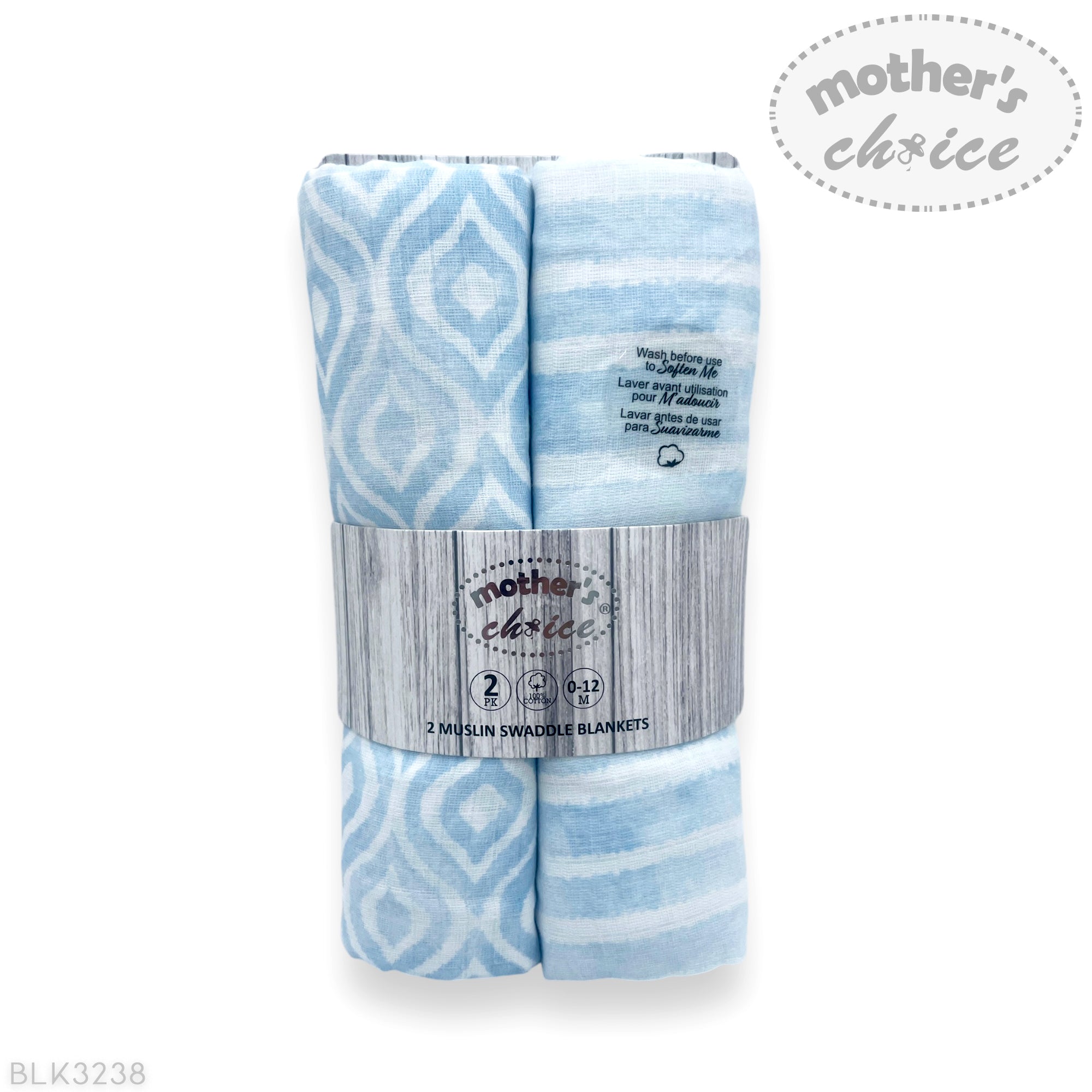 M/C 2 MUSLIN SWADDLE  BLANKETS BLUE