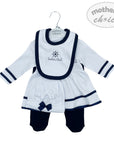 INF GIRLS 5PC NAVY SAILOR ROMPER  SET 0-3M