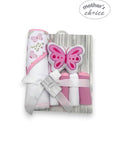 M/C HOODED TOWEL AND 4 WASHCLOTHS AND WASH SPONGE BUTTERFLY