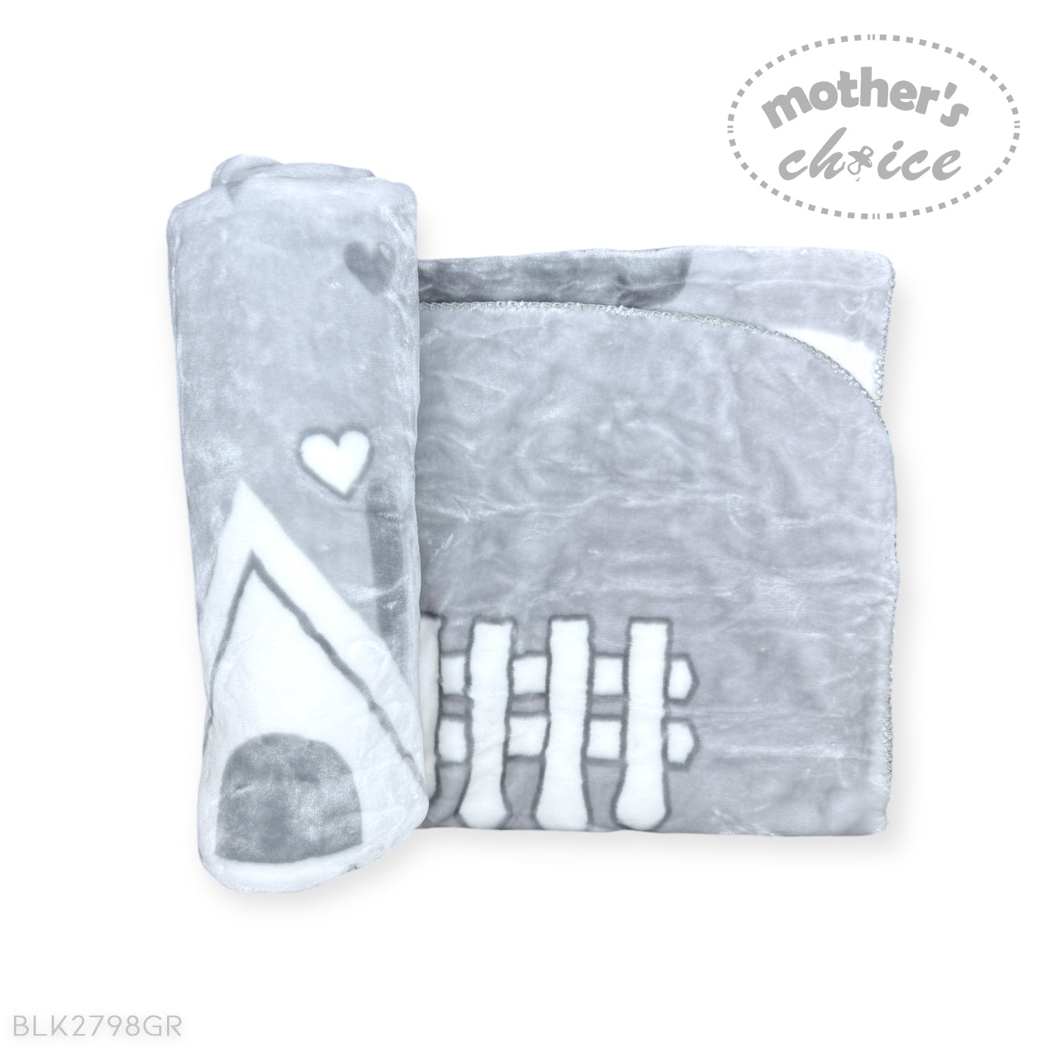 MOTHERS CHOICE INFANTS CUTWORK BLANKET HOUSE GREY/WHITE
