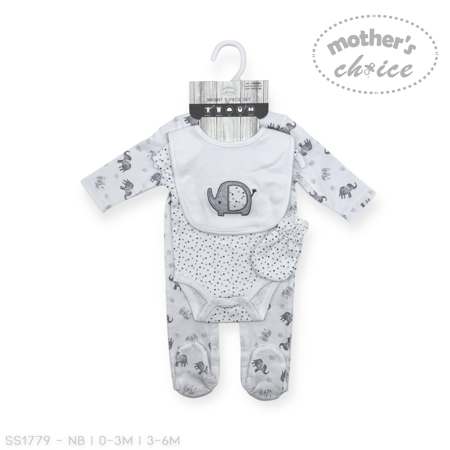 5PC STARTER PACKS GREY ELIE 3-6 MONTHS
