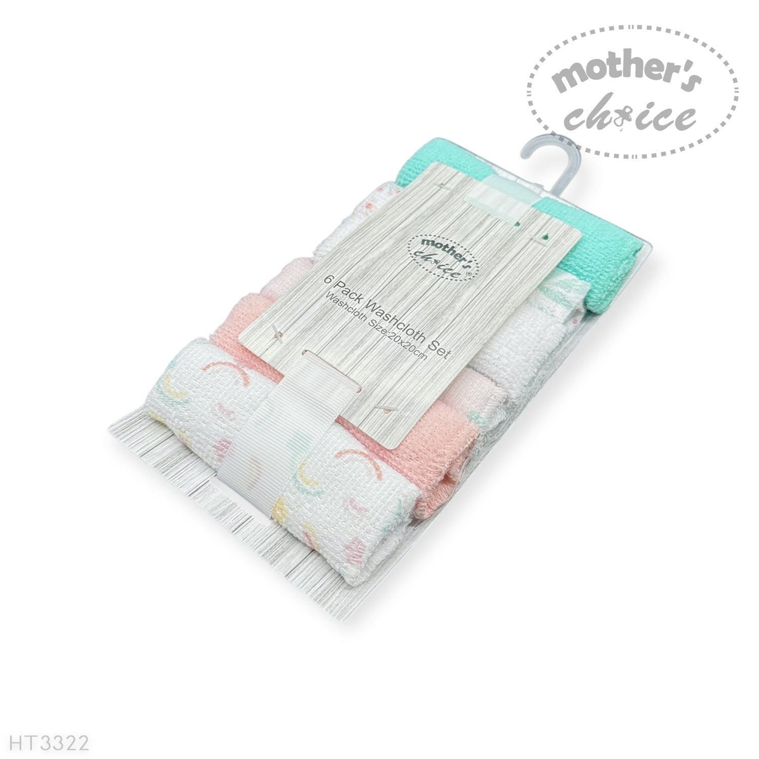 M/C 6 PACK WASHCLOTH SET PINK RAINBOW