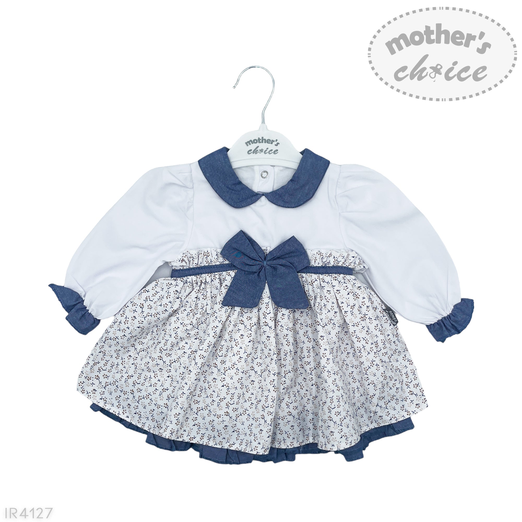 M/C GIRLS FANCY L/S DRESS SKY FLOWERS 3M