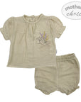 M/C MUSLIN 2PC SET BEIGE 12M