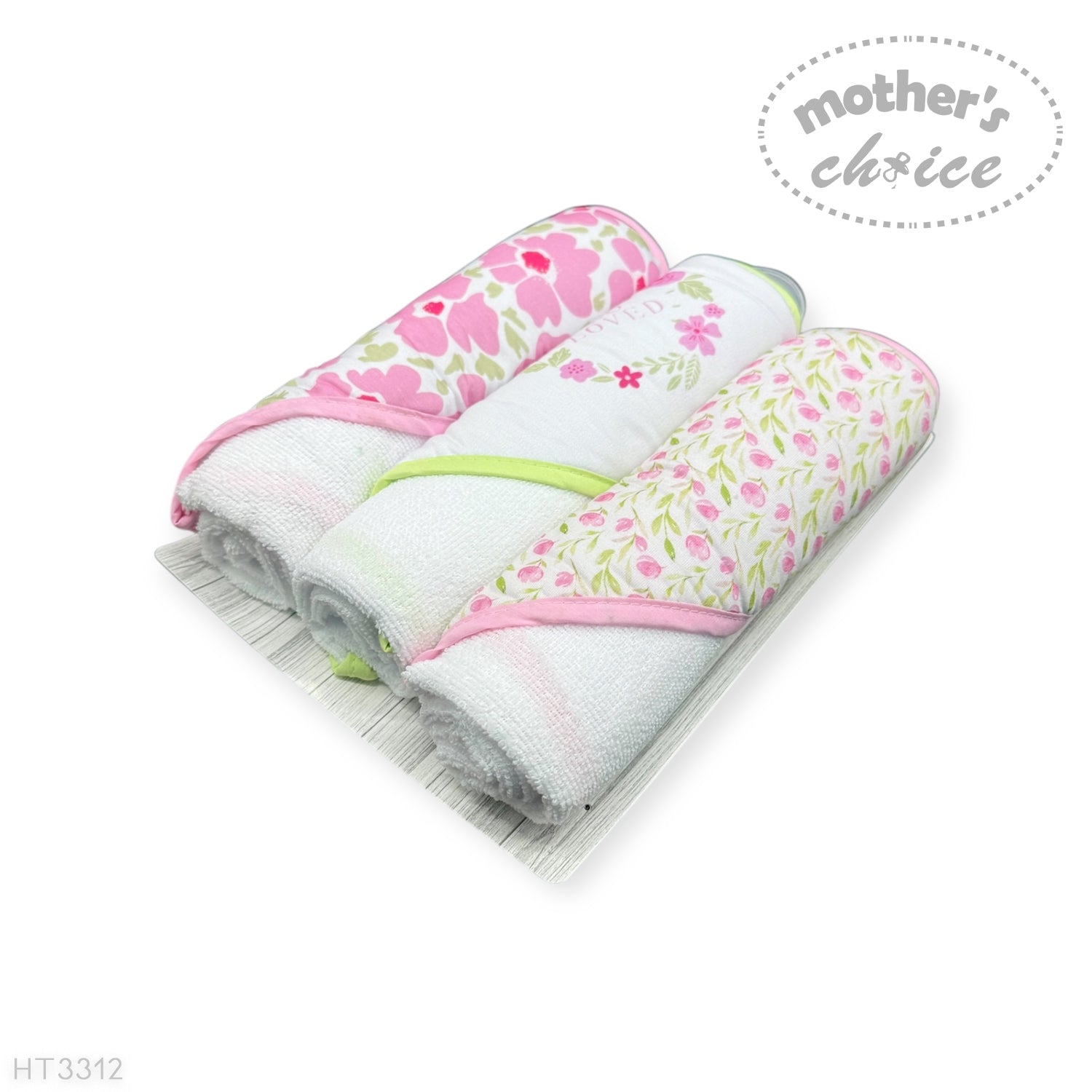 M/C 3PC HOODED TOWELS AND 3PC FACECLOTHS SO LOVED PINK  ROSES