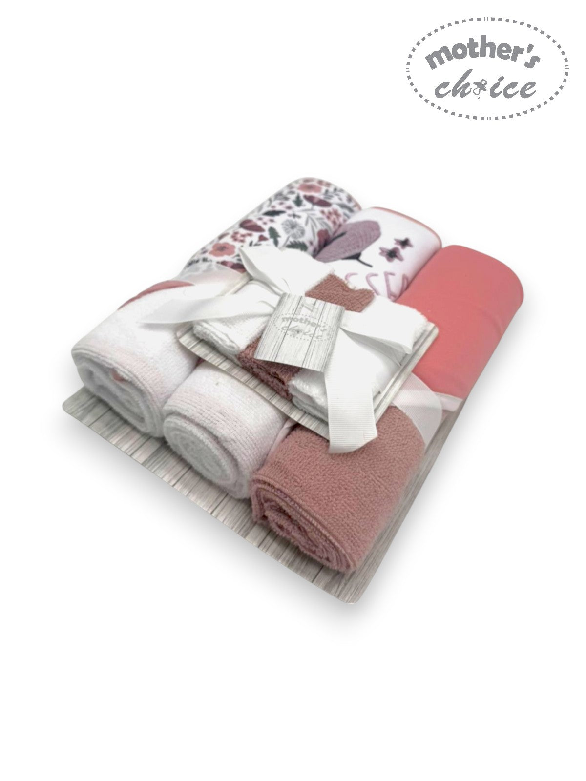 M/C 3PC HOODED TOWELS AND 3PC FACECLOTHS PINK PLANTS
