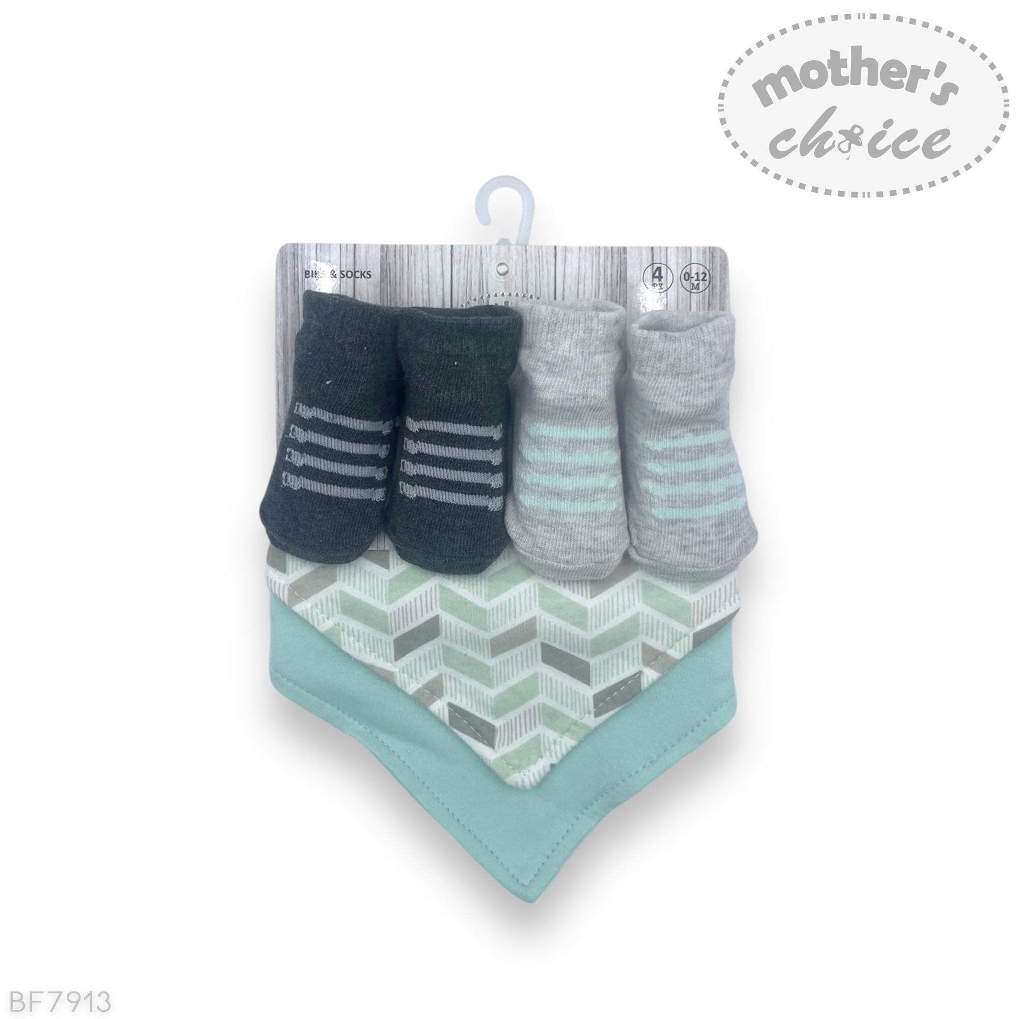 M/C 4PK BIB AND SOCK SET GREY/MINT
