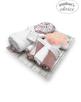 M/C HOODED TOWEL AND 4 WASHCLOTHS AND WASH SPONGE FLOWER