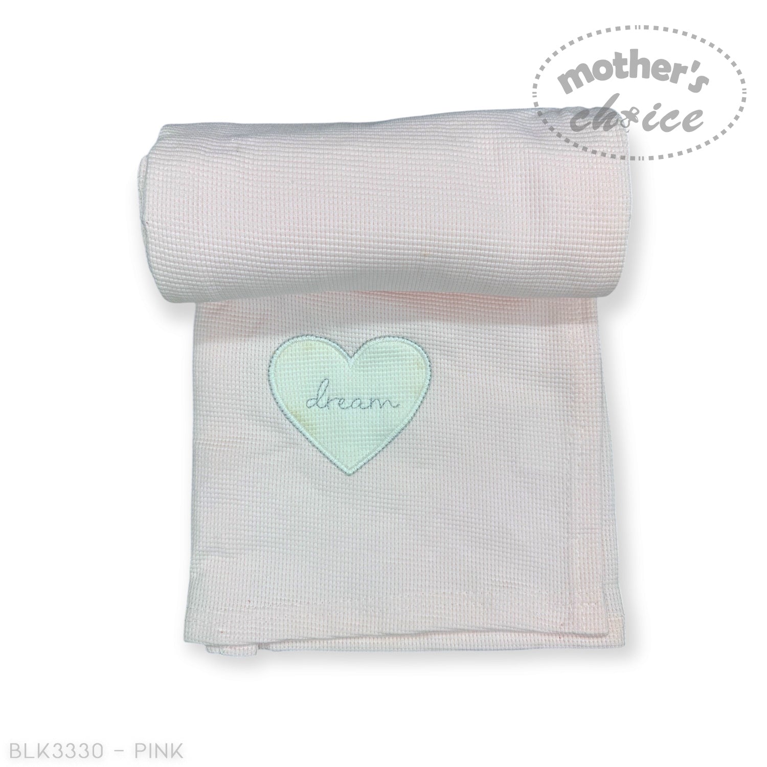 M/C COTTON WAFFLE BLANKET PINK HEART EMBROID