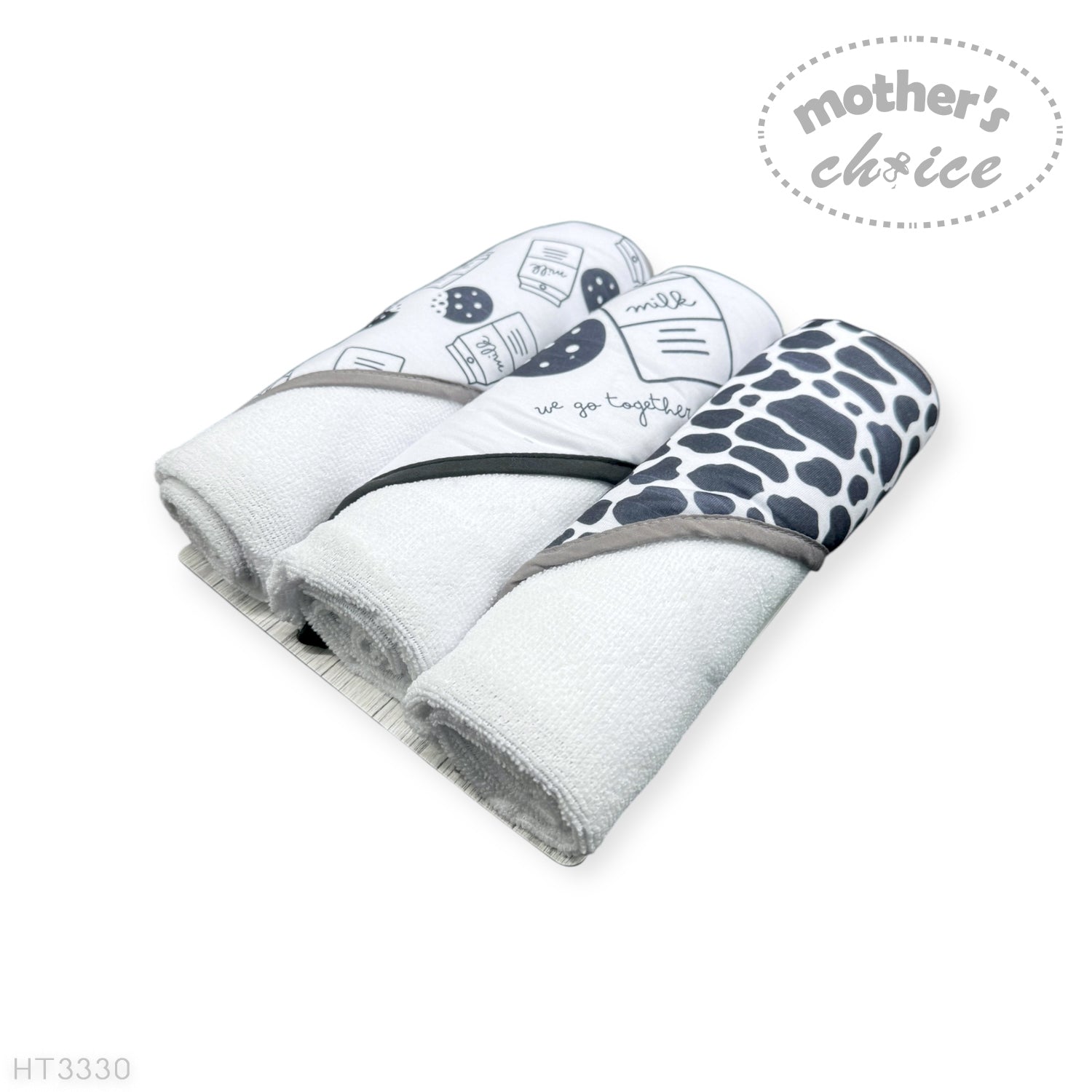 M/C 3PC HOODED TOWELS AND 3PC FACECLOTHS MILK BOTTLE