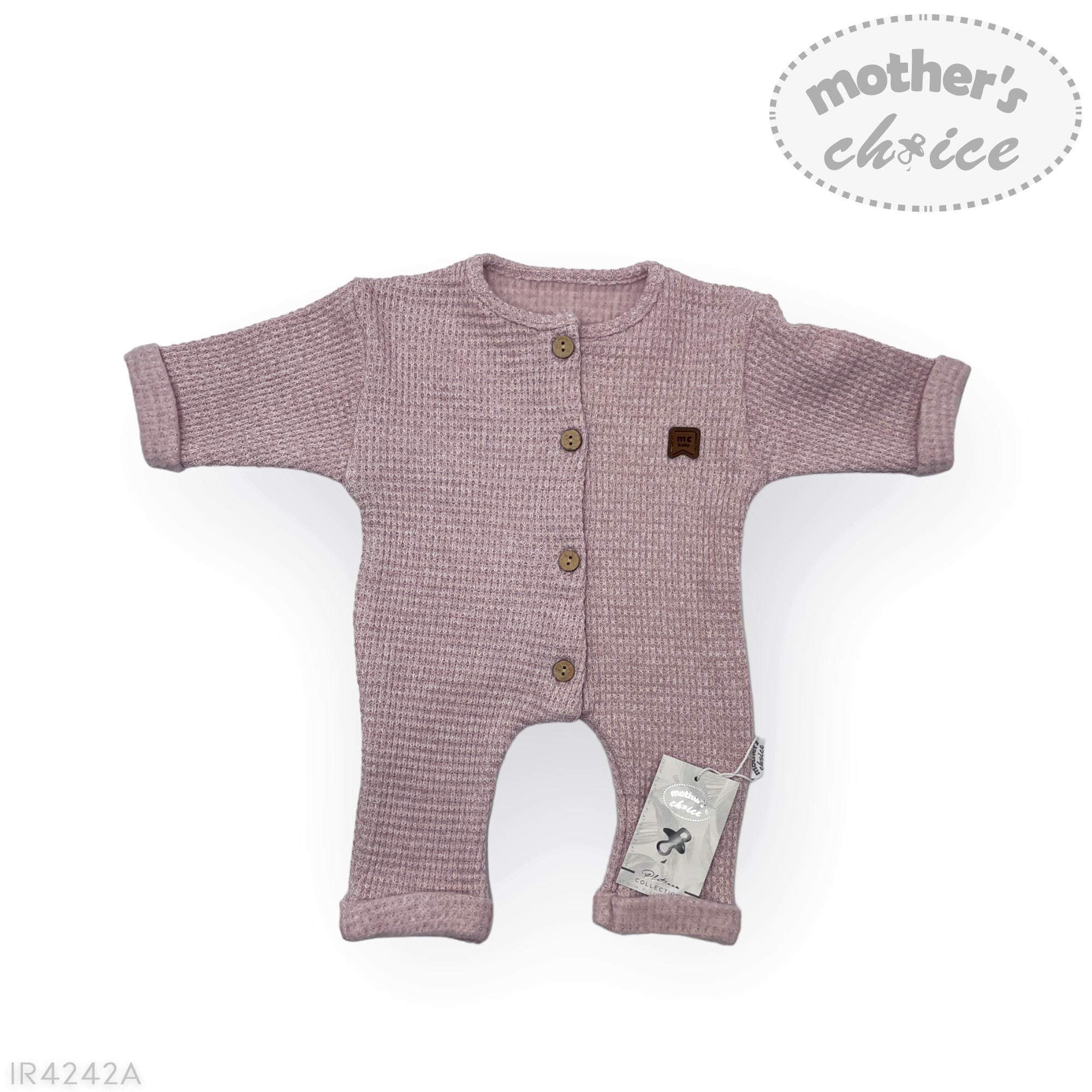 M/C BASIC RAISED WAFFLE ROMPER NEWBORN PINK