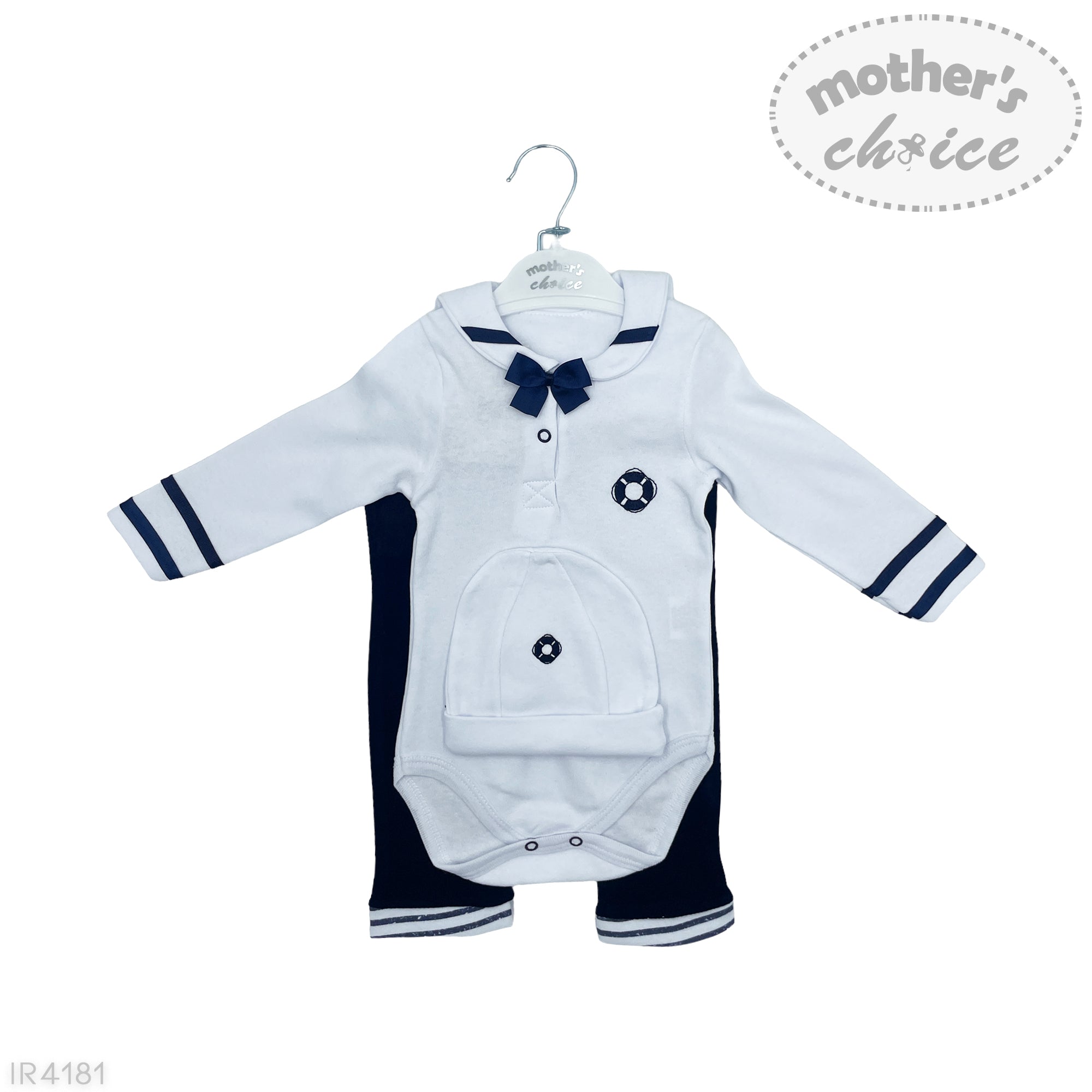 INF BOYS 3PC NAVY SAILOR ROMPER  SET 6-9M