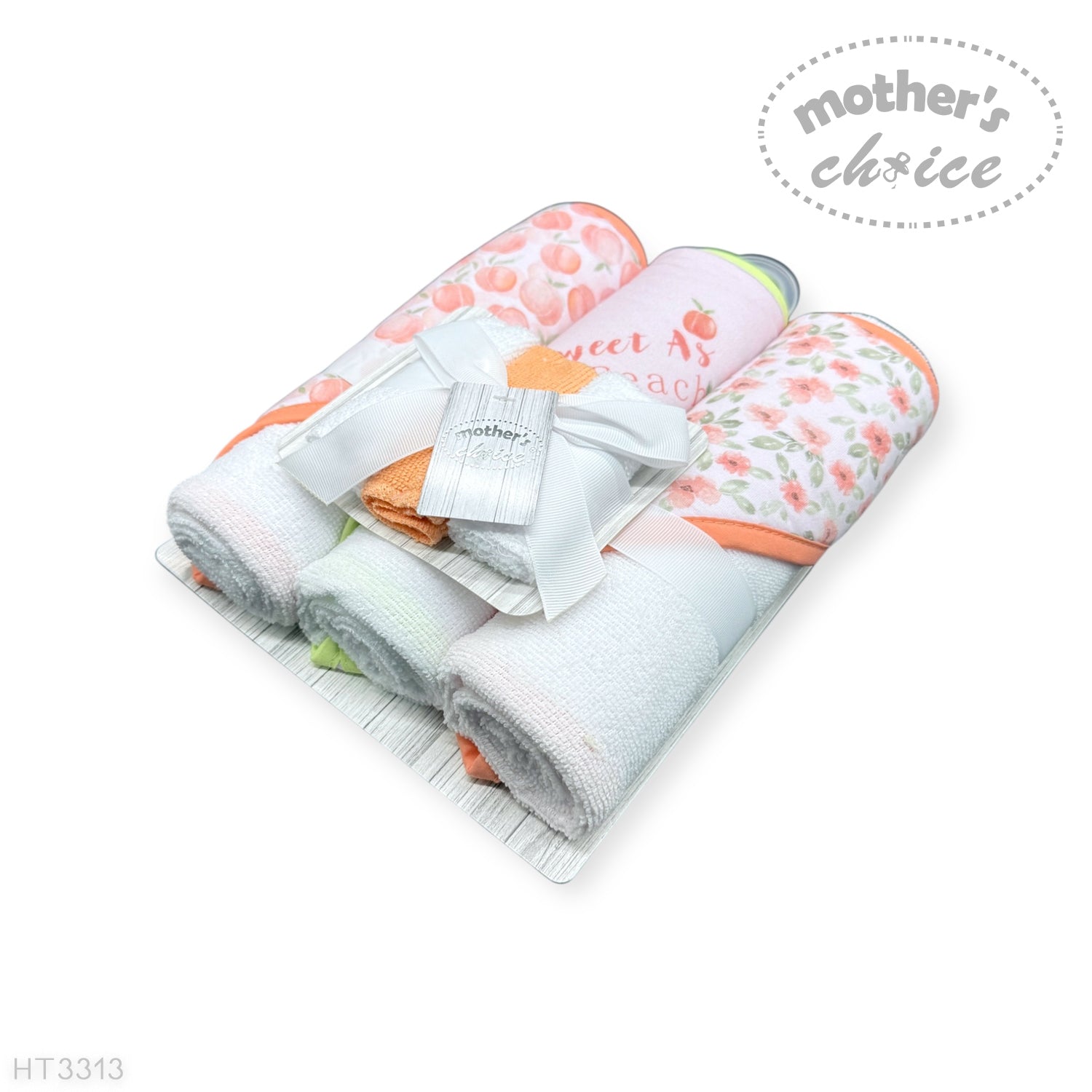 M/C 3PC HOODED TOWELS AND 3PC FACECLOTHS SWEET AS A PEACH