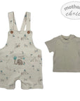 INF BOYS 2PC  NATURAL SAFARI DUNGAREE SET 6-9M