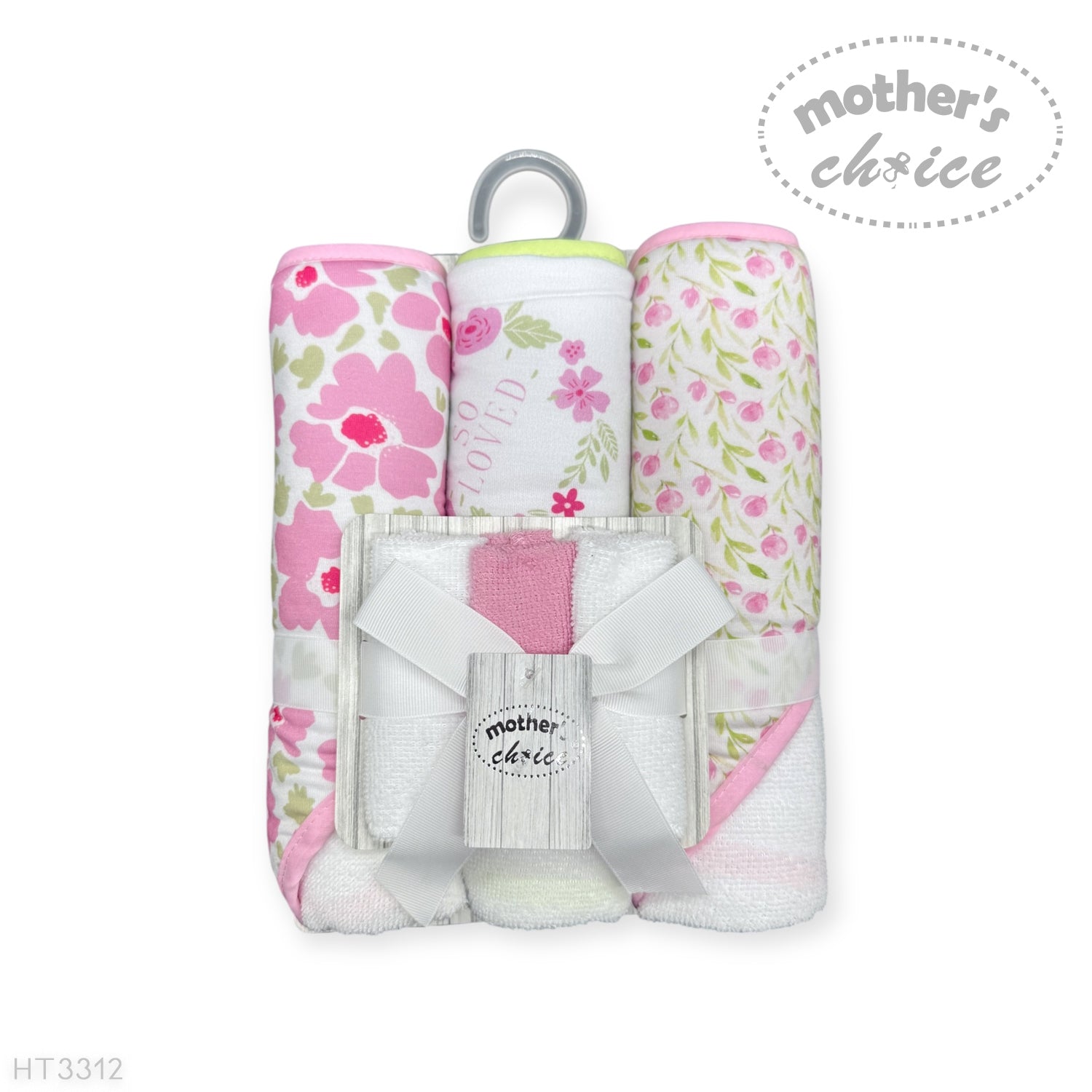 M/C 3PC HOODED TOWELS AND 3PC FACECLOTHS SO LOVED PINK  ROSES