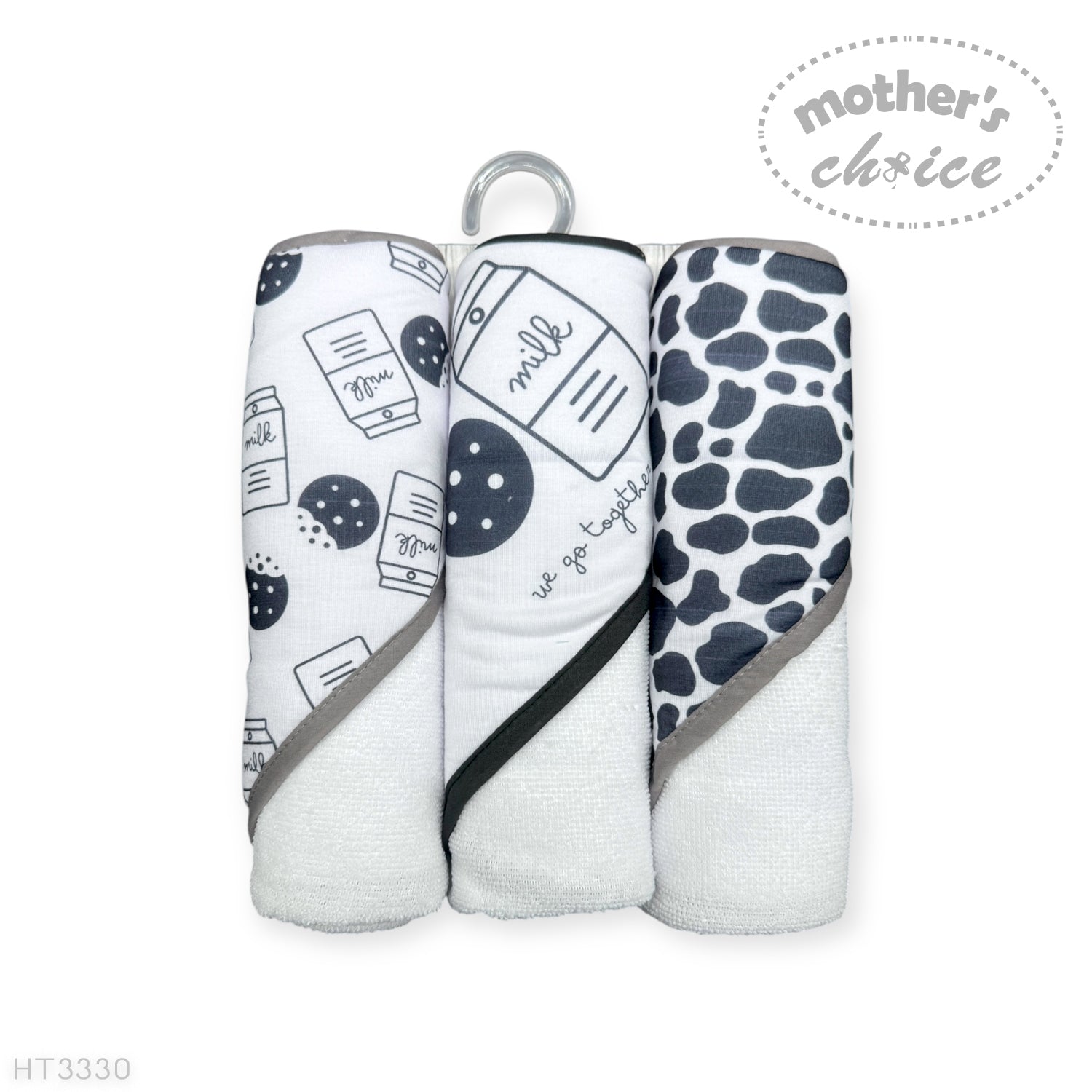 M/C 3PC HOODED TOWELS AND 3PC FACECLOTHS MILK BOTTLE