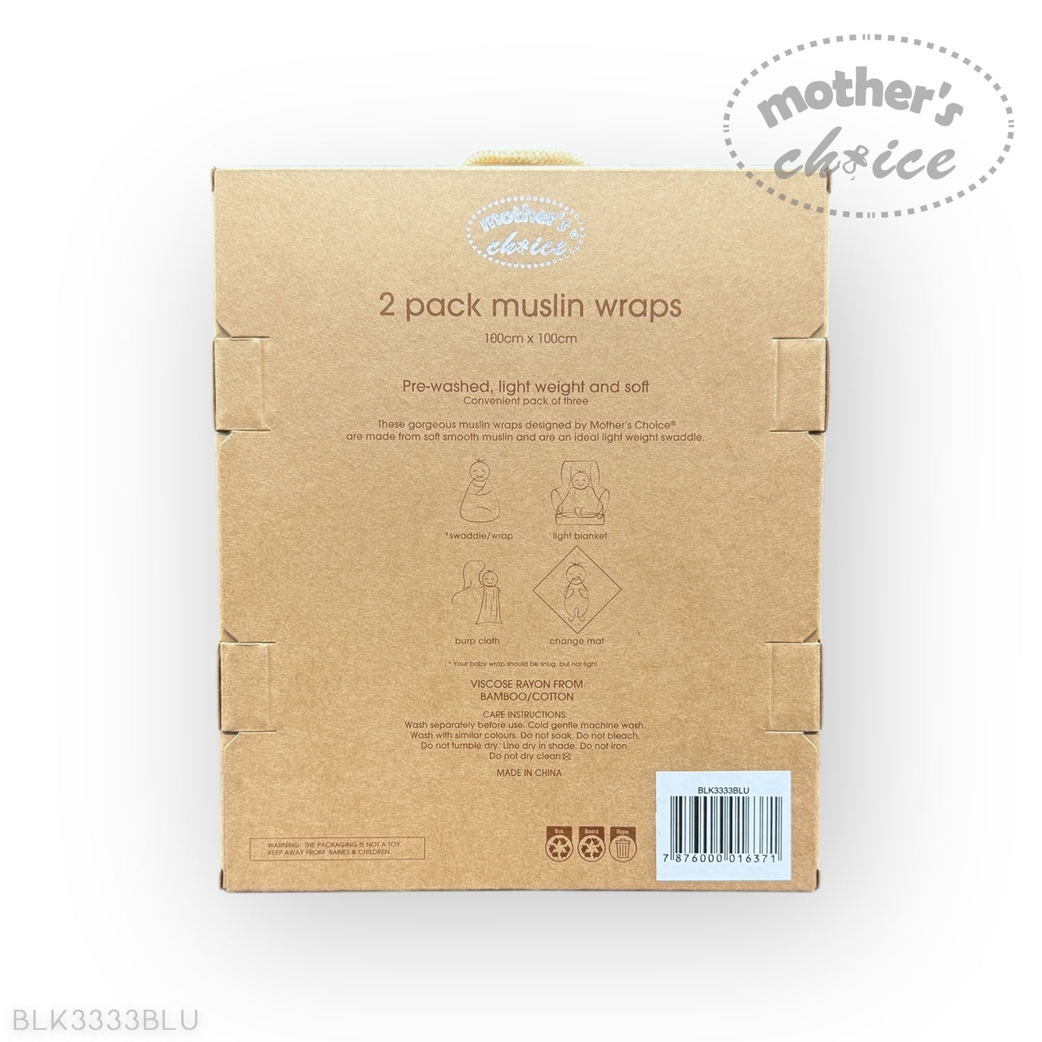 M/C BAMBOO 2PK MUSLIN WRAP BLUE