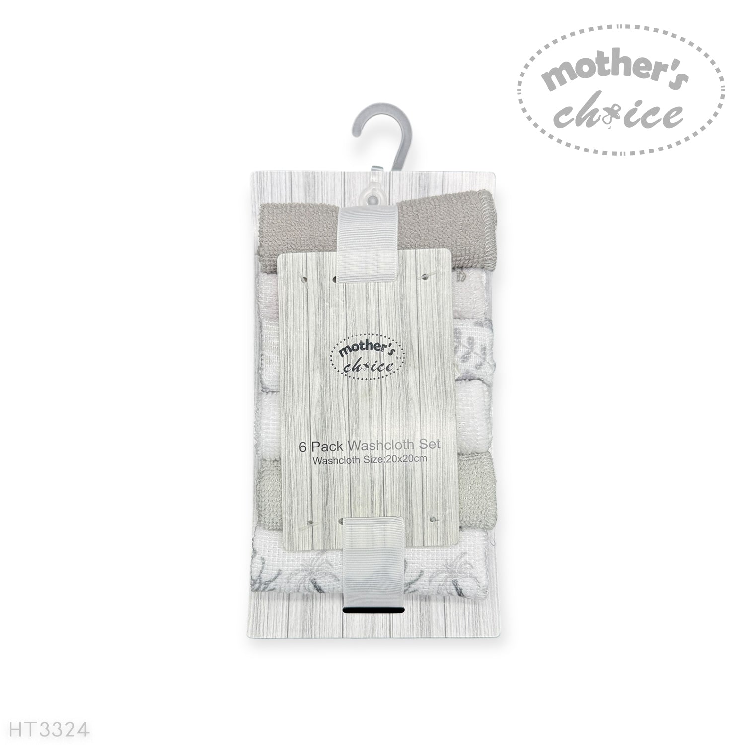 M/C 6 PACK WASHCLOTH SET GREY SAFARI